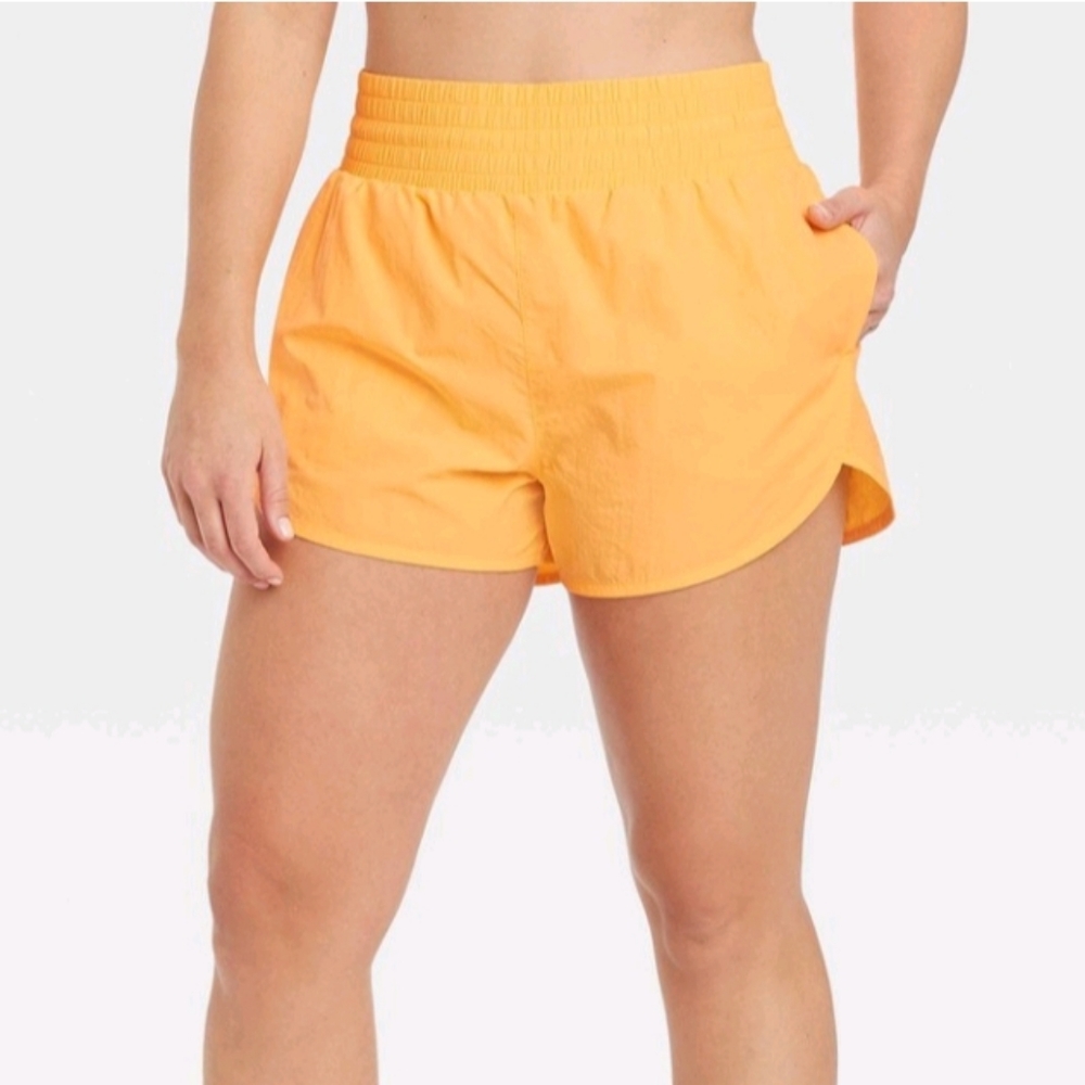 Women's High-Rise Crinkle Shorts - All in Motion Light Orange Athletic Size XL